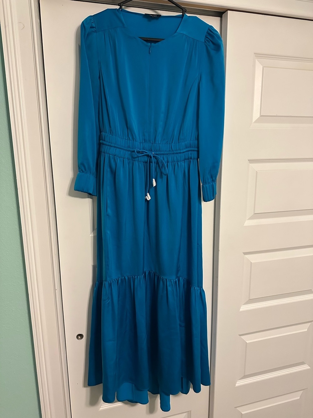 ME+EM Tie Waist Zip Front Maxi Dress Pockets Long Sleeve UK 6 US 2  Blue NWOT